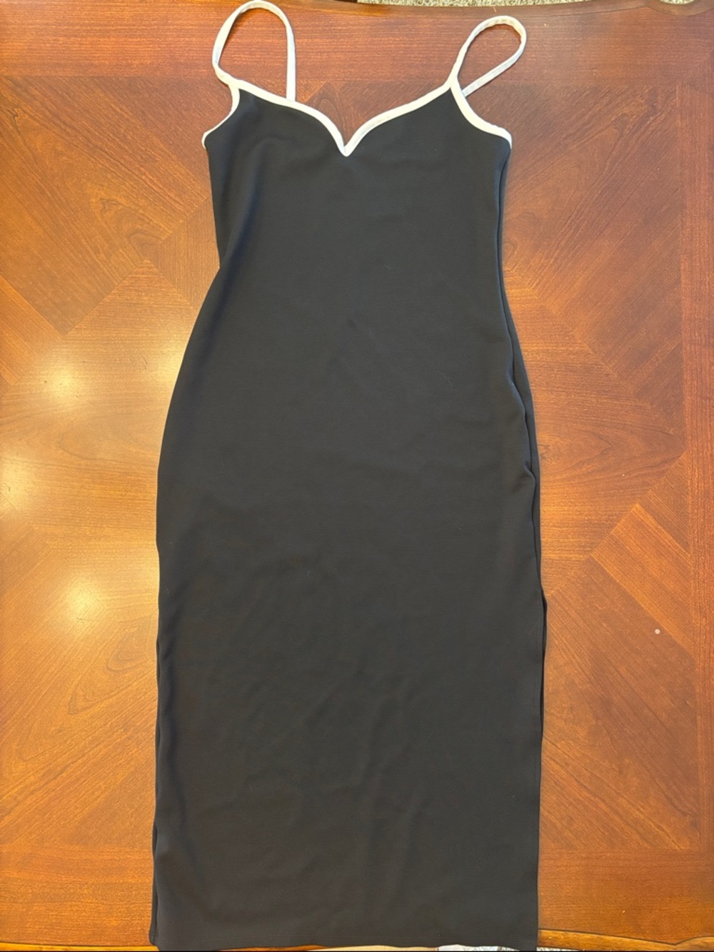 Abercrombie & Fitch Black Midi Slip Dress with White Trim